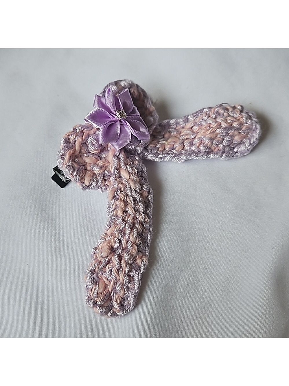 Hand Crafted Purple Crochet Bow Hair Clip Accessory 2.5" black alligator clip - Picture 10 of 17